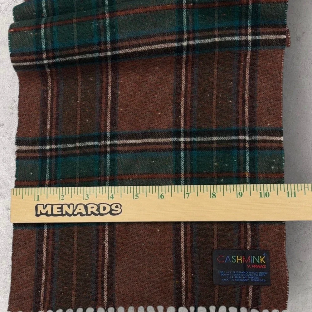 V. Fraas Cashmink Scarf Mens Brown Green Plaid Check Made in Germany RN66349